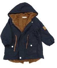 Tmavomodrá šusťáková zateplená parka s kapucí Shein