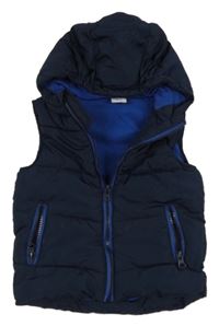 Tmavomodrá šusťáková prošívaná zateplená vesta s kapucí Papagino