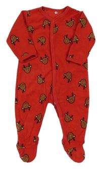 Červený fleecový overal se soby 