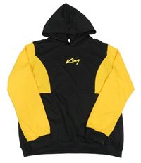 Černo-žlutá mikina s nápisem a kapucí 