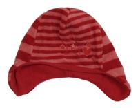 Červeno-růžová pruhovaná fleecová čepice s výšivkou 