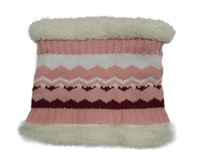 Růžovo-bílý vzorovaný pletený zateplený nákrčník