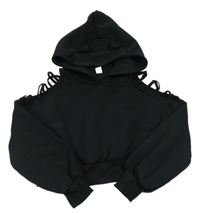 Černá crop mikina s volnými rameny a kapucí Shein