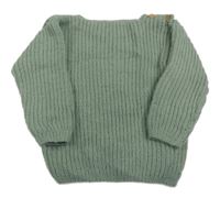 Zelenošedý žebrovaný svetr s knoflíčky 