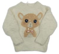 Nové - Smetanový chlupatý svetr se srnkou a flitry C&A