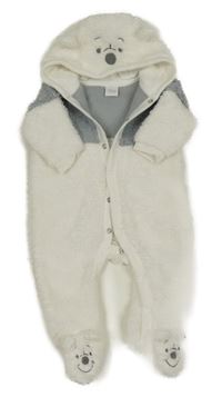 Bílo-šedá chlupatá kombinéza s kapucí - medvídek Pú Disney