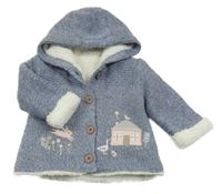 Modrý melírolvaný svetrový zateplený kabátek s domečkem a kapucí Nutmg