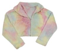 Barevná batikovaná kožešinová crop bunda 