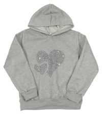 Šedá melírovaná mikina se srdíčky a kapucí 