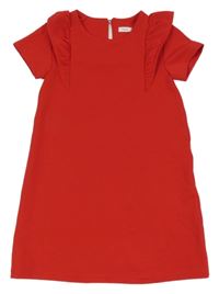 Červené žebrované šaty s volánky Next