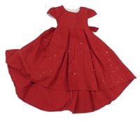 Červené skládané šaty s flitry 