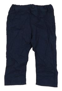 Tmavomodré lněné kalhoty H&M