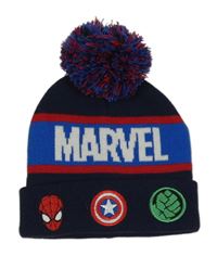 Tmavomodrá pletená čepice s hrdiny Marvel