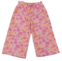 Růžové vzorované culottes kalhoty s kytičkami se srdíčky PRIMARK