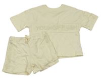 2Set - Smetanové teplákové tričko s nápisem + kraťasy s kapsou RIVER ISLAND