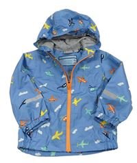 Modrá šusťáková podzimní bunda s letadly a obíláčky a kapucí impidimpi