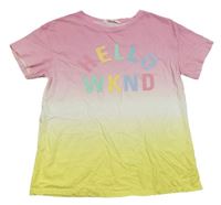 Růžovo-bílo-žluté tričko s nápisy H&M