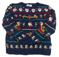 Tmavomodro-pruhovaný vánoční svetr se Santy a elfy H&M