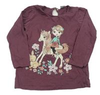 Mahagonové triko s jednorožcem a dívkou a flitry Kiki&Koko