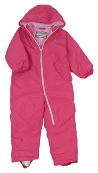 Tmavorůžová šusťáková zimní kombinéza s vločkou a kapucí 