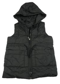 Černá prošívaná šusťáková zateplená vesta s kapucí SHEIN