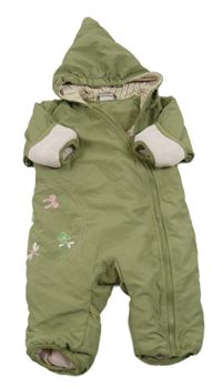 Světlekhaki šusťáková zimní kombinéza s motýlky a kapucí impidimpi
