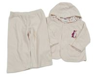 2Set - Světlerůžová sametová propínací podšitá mikina s tučňáčkem a kapucí + tepláky impidimpi