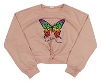 Světlerůžová crop mikina s motýlkem a překřížením SHEIN