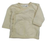 Smetanová žebrovaná sametová zavinovací propínací mikina s nápisy Ergee