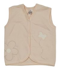 Světlebroskvová vzorovaná propínací vesta s květem a motýlkem