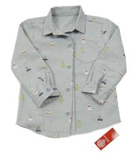 Nové - světlešedá melírovaná vánoční košile s obrázky St. Bernard