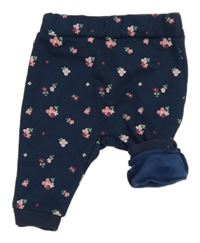 Tmavomodré teplé turecké tepláky s kytičkami 