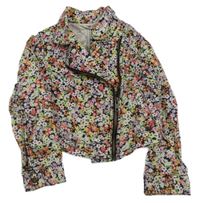 Tmavomodro-barevný kytičkovaný plátěný crop křivák H&M