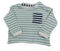 Šalvějovo-bílá pruhovaná žebrovaná mikina s kapsou MANOR