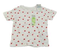 Nové - bílé tričko se červenými srdíčky PRIMARK