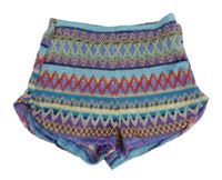 Barevné pruhované háčkované kraťasy s výšivkami SHEIN