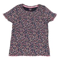 Tmavomodré kytičkované žebrované crop tričko YIGGA