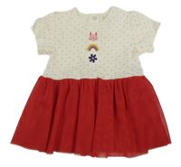 Smetanovo-červené bavněno/tylové šaty s obrázky a puntíky Lily&Jack