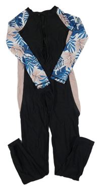 Černo-starorůžovo-bílý UV overal s lístečky SHEIN