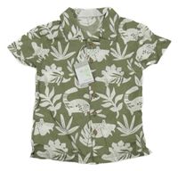 Nové - khaki melírovaná košile s dinosaury a listy PRIMARK