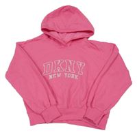 Tmavorůžová melírovaná oversize crop mikina s logem a kapucí DKNY