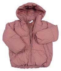 Starorůžová prošívaná šusťáková zimní bunda s odepínací kapucí H&M
