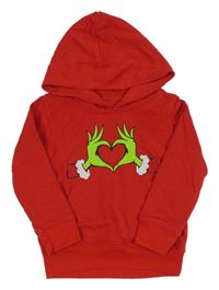 Červená mikina s potiskem - Grinch a kapsou a kapucí STANLEY STELLA
