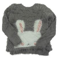Šedý chlupatý svetr s králíčkem s flitry H&M