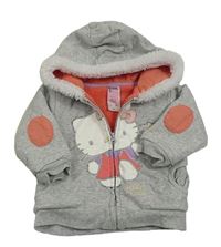 Světlešedá melírovaná zateplená propínací mikina s Hello Kitty a kapucí C&A
