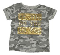 Šedé melírované army tričko s nápisem Primark