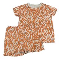 2set - Oranžovo-bílé vzorované tričko + bavlněné kraťasy Studio