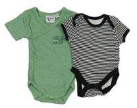 2x body - černo-bílé pruhované + zelené pruhované zavinovací s nápisem
