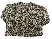 Hnědo-černá plyšová mikina s leopardím vzorem Lindex