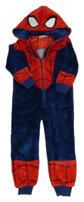 Tmavomodro-červená chlupatá kombinéza s kapucí - Spiderman Marvel